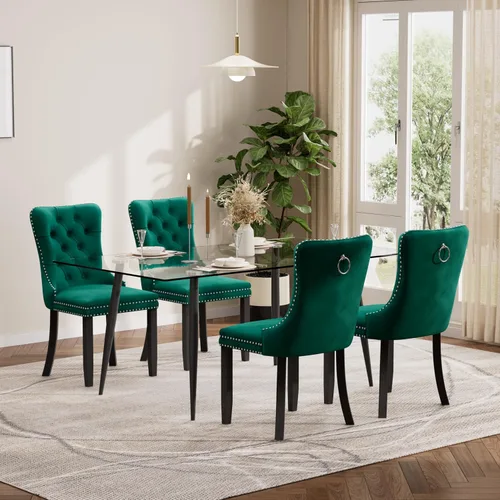 Vista 69 de Baysitone Juego de mesa de comedor de cristal de 51 pulgadas para 4, juego de 5 piezas de comedor moderno, mesa de cocina rectangular de vidrio