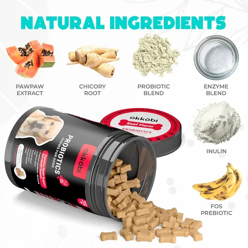 Vista 3 de Probióticos masticables para perros, 150 unidades, apoyo digestivo, para la salud intestinal y la diarrea, masticables probióticos para perros