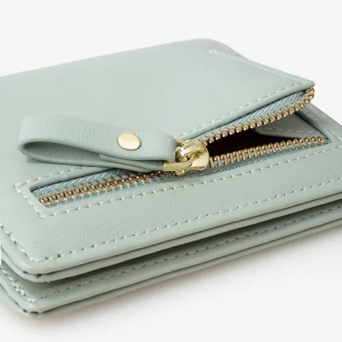 Vista 6 de SUMGOGO Cartera pequeña para mujer, delgada, de piel, con tarjetero RFID, plegable, corto, con cremallera, bolsillo frontal, Verde (Mint Green)