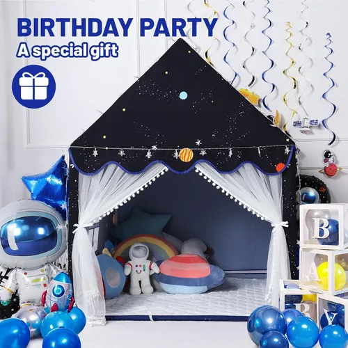 Vista 7 de Wilwolfer Space - Tienda de campaña para niños en interior: con paspartú, tienda de campaña para niños, juguetes espaciales, decoraciones
