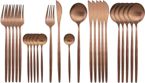 Vista 12 de JASHII Juego de cubiertos de 24 piezas con piezas de servir, utensilios de acero inoxidable, incluye cuchillo, tenedor/cuchara, acabado mate, apto