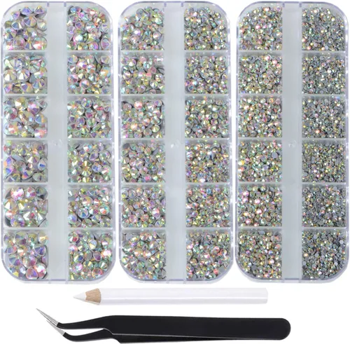 Vista 12 de Massive Beads Más de 9500 diamantes de imitación termoadhesivos redondos de vidrio con parte trasera plana para hacer tú mismo con 1 pinza y 1 12