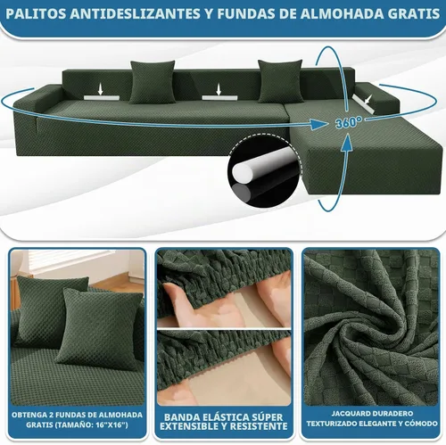 Vista 3 de ZNSAYOTX Fundas para sofá modular, fundas elásticas de jacquard con parte inferior elástica para sofá modular en forma de L, 2 protectores de sofá