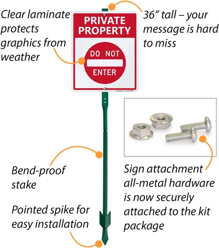 Vista 5 de SmartSign Letrero LawnBoss® "Private Property - Do Not Enter" Letrero de aluminio de 10 x 12 pulgadas con estaca de 3 pies