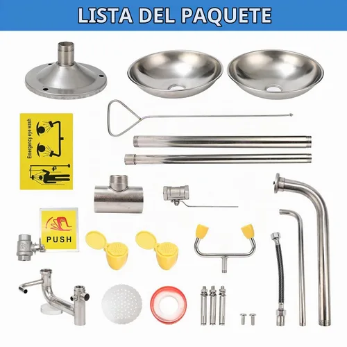 Vista 7 de Estación de lavado de ojos de emergencia combinada de acero inoxidable 304