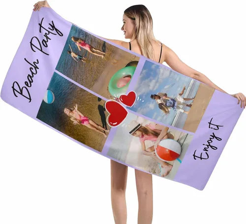 Vista 2 de Toallas de playa personalizadas con foto para adultos y niños, toallas de playa de microfibra personalizadas con imagen para mujeres y hombres