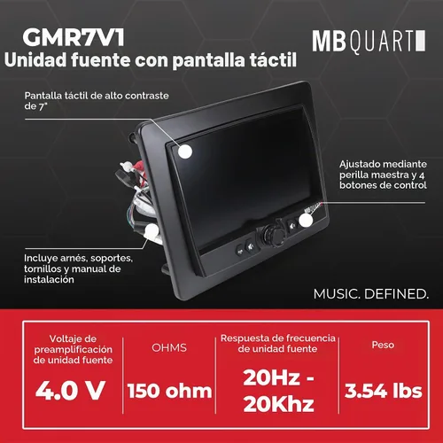 Vista 5 de MB Quart Sistema de audio de doble zona estéreo de coche con pantalla táctil portátil para barco y UTV, negro