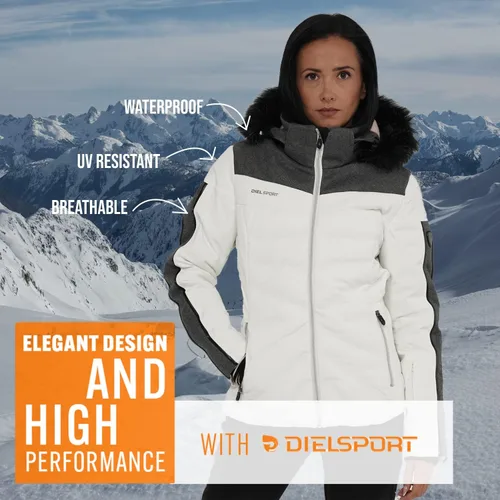 Vista 2 de DIEL SPORT FEMA - Chaqueta de plumón de esquí para mujer, impermeable, cálida, con capucha, abrigo de nieve aislado