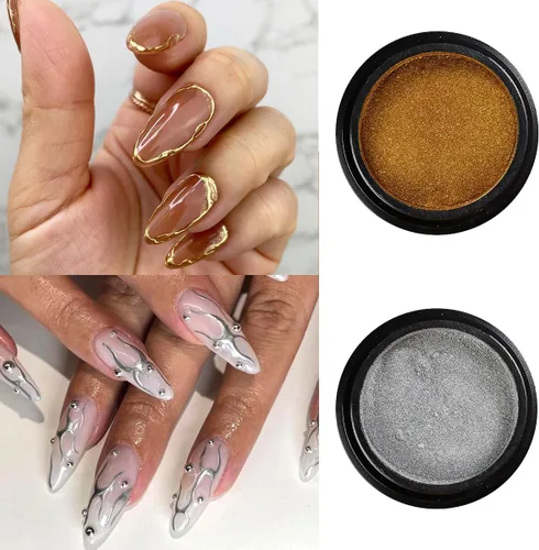 Vista 7 de Polvo de uñas cromado camaleón, 10 cajas de polvo cromado Aurora rosa morado, polvo de uñas holográfico dorado y plateado, pigmento espejo metálico