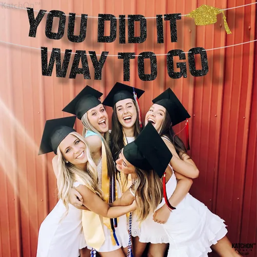 Vista 8 de Decoraciones de graduación 2026 Cartel de graduación 2026 con purpurina «You Did It» – Cartel grande de 10 pies Cartel de camino a ir