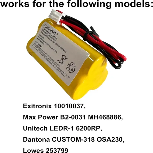 Vista 4 de Batería de emergencia de señal de salida Ni-CD de 3.6V 900mAh para Unitech LEDR-1 6200RP, Dantona CUSTOM-318 OSA230, Lowes 253799, Exitronix