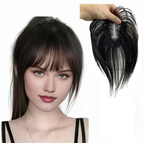 Vista 8 de Anemone Extensiones de cabello humano de encaje tejido a mano con clip en extensiones naturales brasileñas para mujer, cubierta recta para pérdida