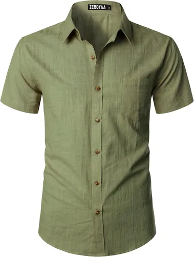 Vista 14 de ZEROYAA Camisas casuales de algodón ligero con botones para hombre aguamarina (Aqua Sky)