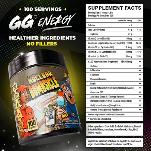 Vista 6 de Gamer Supps GG® Energy - CaseOh's Nuclear Bombsicle por CaseOh (100 porciones) - Energía de juego compatible con Keto y mezcla nootrópica, sin