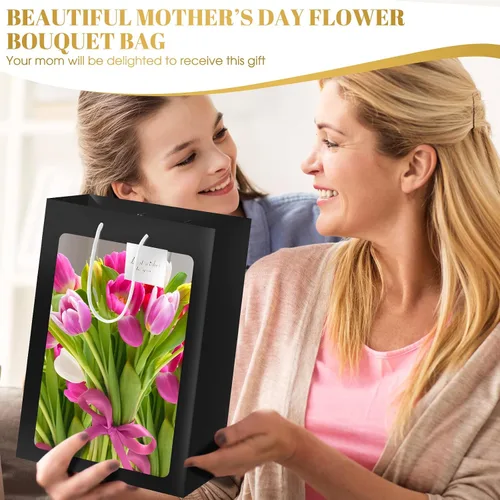 Vista 5 de Yahenda - 24 bolsas de regalo grandes con ventana transparente de 13.8 x 9.8 x 5.9 pulgadas, bolsas de papel transparente para ramo de flores