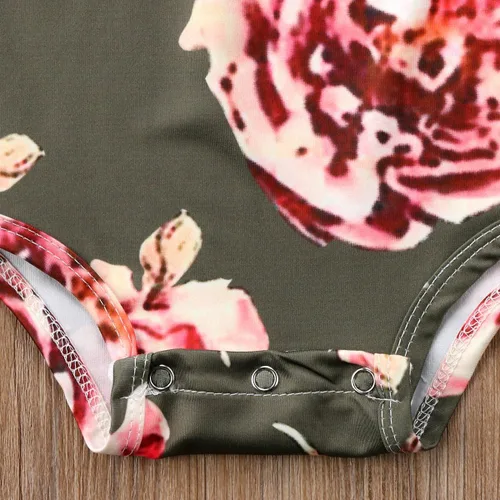 Vista 8 de Mameluco de manga larga con diseño de flores de encaje para bebé, color liso, conjunto de ropa con diadema