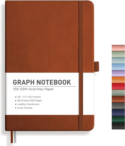 Vista 44 de RETTACY Cuaderno de diario con puntos y viñetas, 192 páginas, tamaño mediano A5 (5.7" x 8.3"), tapa dura de cuero, papel grueso de 100 gsm