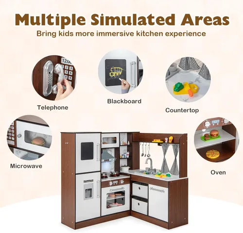 Vista 3 de Costzon Juego de cocina para niños, juego de cocina de juguete de simulación para niños pequeños con luces y sonidos reales, fregadero y grifo
