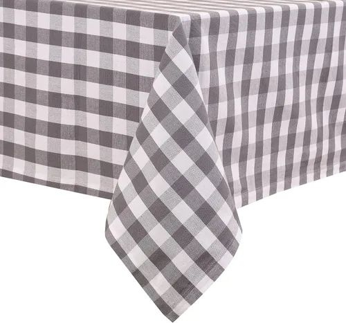 Vista 13 de Urban Villa - Mantel de mesa 100 % algodón, para uso diario, cenas familiares o fiestas en interiores o exteriores, a cuadros, color negro/blanco
