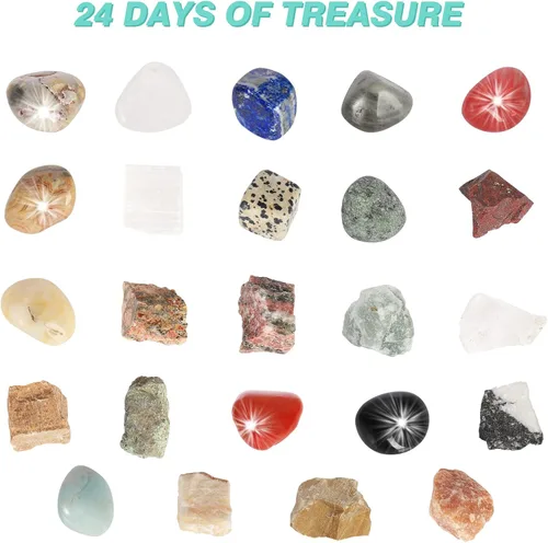 Vista 5 de Calendario de Adviento de 24 días, calendario de Adviento con piedras preciosas de cristal natural, minerales y fósiles, calendario de Adviento