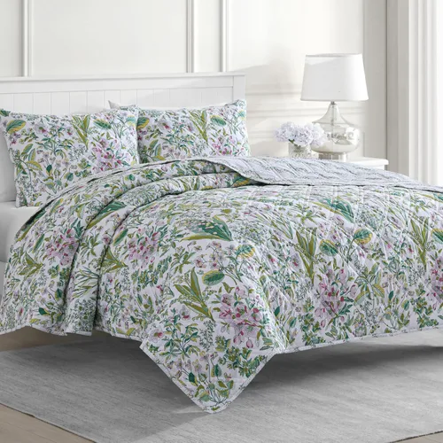 Vista 8 de MARTHA STEWART Naomi - Juego de edredón de 3 piezas, 100% algodón, reversible, fresco, tejido de percal suave, ligero, estampado, 1 edredón, 2
