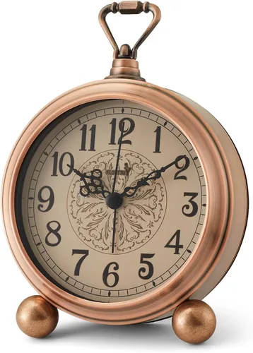 Vista 10 de FLOITTUY Reloj despertador de metal analógico retro antiguo de 4.5 pulgadas, funciona con pilas, reloj de noche silencioso, reloj vintage colgante