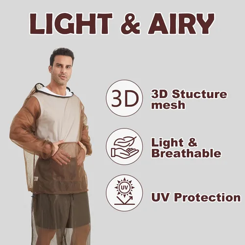 Vista 5 de Aventik Chaqueta de mosquito, pantalones de mosquito, traje de mosquito, malla que no se transparenta, súper ligera, mantiene la seguridad fresca