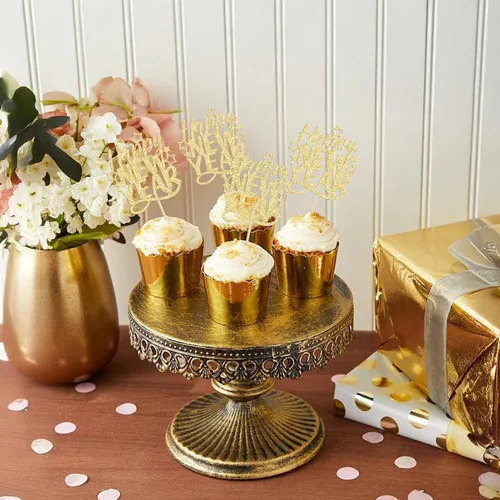 Vista 7 de 24 piezas de adornos para cupcakes de Feliz Año Nuevo 2026 de oro con purpurina, celebra el 2026, adornos de cupcakes para la víspera de Año Nuevo