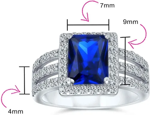 Vista 5 de Anillo de compromiso para mujer, estilo Art Deco 3CTW, rectángulo AAA, circonita cúbica, verde, azul, esmeralda, corte halo, cóctel, declaración
