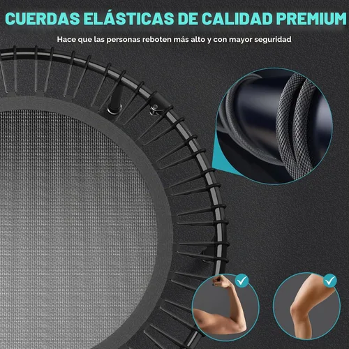 Vista 4 de Trampolín de rebote de 40 pulgadas/48 pulgadas para adultos con cuerdas elásticas, rebote de ejercicio para adultos para entrenamiento en interiores