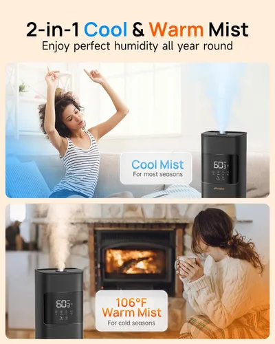 Vista 2 de Humidificadores de niebla cálida y fría para dormitorio, 500 pies cuadrados, humidificador de llenado superior de 2.1 galones/8L, habitación grande