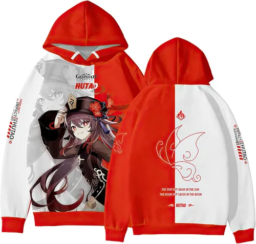Vista 3 de Anime Game - Sudadera con capucha con estampado 3D de Hu Tao para cosplay unisex juego de moda para otoño e invierno