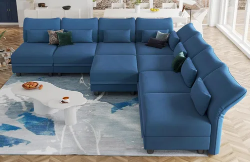 Vista 3 de LLappuil - Sofá seccional convertible sobredimensionado en forma de U, modular, con almacenamiento, fácil de limpiar, de 8 asientos, de terciopelo