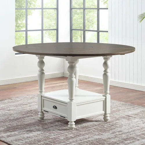 Vista 2 de Steve Silver Furniture Joanna - Juego de comedor redondo de 9 piezas, diseño de casa de campo, mesa redonda de 42 pulgadas con 8 sillas de encimera