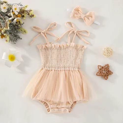 Vista 2 de Meihuida Mameluco sin mangas para bebé recién nacido, ropa de verano, mono de algodón con diadema