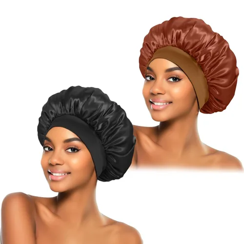 Vista 10 de ZHENSILK 2 piezas de gorro de satén para dormir, gorros de seda para el cabello, gorro de dormir de seda con banda elástica suave, envoltura