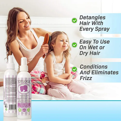 Vista 5 de TotLogic Spray desenredante de cabello para niños, lavanda Bliss, paquete de 2 (8 onzas cada uno), acondicionador desenredante sin enjuague