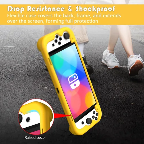 Vista 3 de KENOBEE Funda de silicona para Nintendo Switch OLED modelo 2021, suave y ligera, con agarre ergonómico, con absorción de golpes y diseño