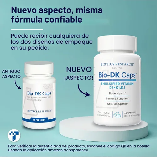 Vista 9 de BIOTICS Research Bio-DK Caps™ Vitamina D K, D3 5000 iu, K1 K2 550 mcg, 60c