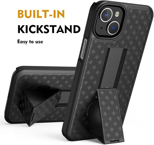 Vista 5 de Compatible con Apple iPhone 15, iPhone 15 Pro, iPhone 15 Plus, iPhone 15 Pro Max Funda de teléfono con protector de pantalla, cinturón y funda