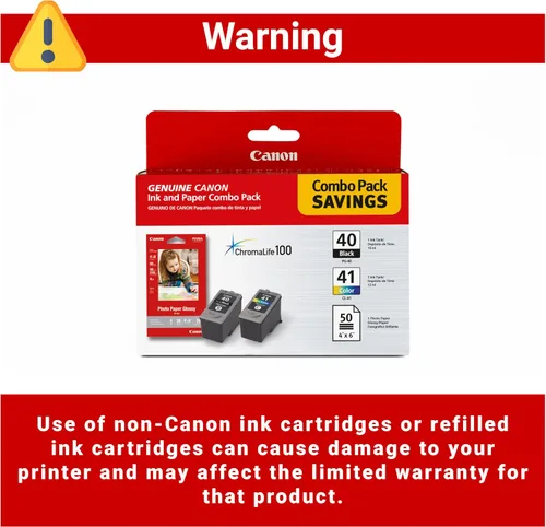 Vista 3 de Canon PG-40/CL-41 cartucho de tinta negra auténtica y cartucho de color con papel fotográfico de 50 hojas, compatible con iP2600/1800/1700/1600