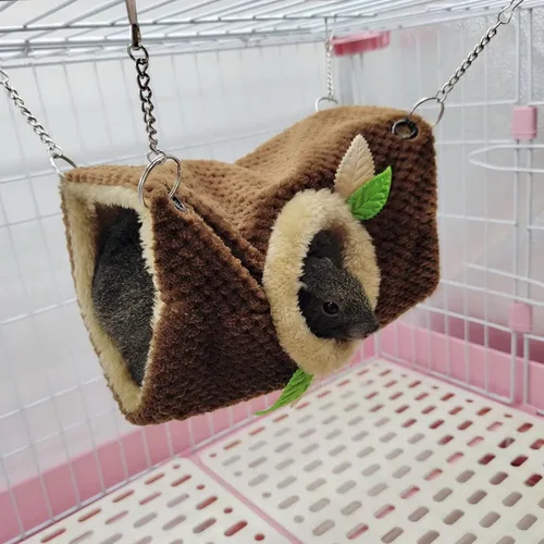 Vista 8 de Hamaca de animales pequeños, hamaca colgante de hámster y túnel de cama cálida jaula de nido para colgar túnel y hamaca para planeador de azúcar