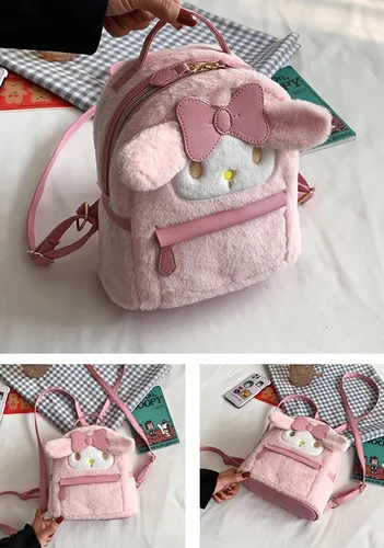 Vista 8 de XFKK Bolsa de peluche de dibujos animados, mochila escolar para mujeres y niñas, mochila de regalo (blanco), talla única, Rosado, Viajar