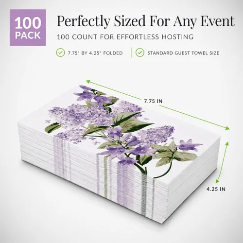 Vista 13 de 100 servilletas florales moradas de 3 capas desechables de papel toallas de mano