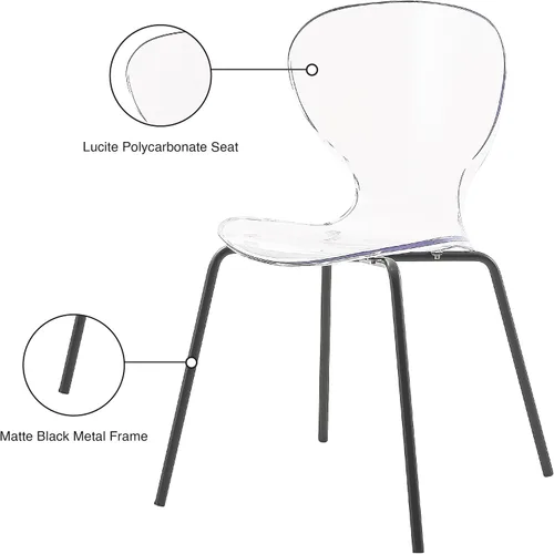 Vista 8 de Meridian Furniture Clarion Collection Modern - Silla de comedor apilable de policarbonato Lucite contemporánea con patas de metal resistentes, juego