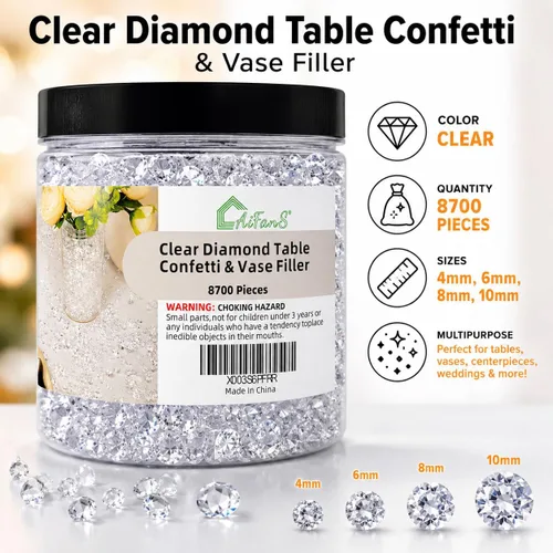 Vista 3 de 8700 piezas de confeti de mesa de diamante transparente, rellenos de jarrón Acrylic Vase Fillers, Fake Crystal Gems, Wedding & Bridal Shower