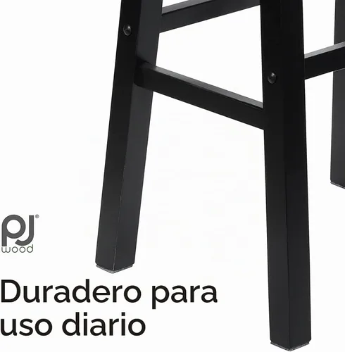 Vista 4 de PJ Wood Taburete de cocina con asiento de silla de montar de 24 pulgadas con placa de pie - negro