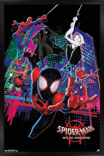 Vista 8 de Trends International Marvel Spider-Man - Póster de pared con texto en inglés "Into The Spider-Verse", 14.725 x 22.375 pulgadas, versión enmarcada