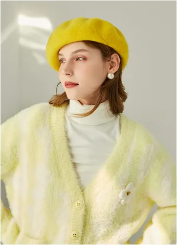 Vista 54 de Boina de lana francesa para mujer, gorra de invierno clásica de color sólido