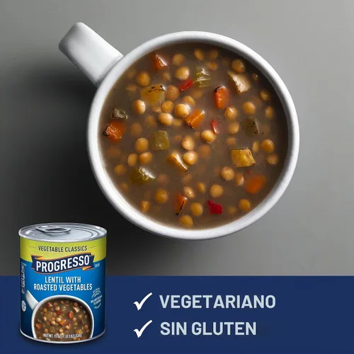 Vista 4 de Progresso Vegetable Classics, Sopa enlatada de lentejas con verduras asadas, sin gluten, 19 onzas